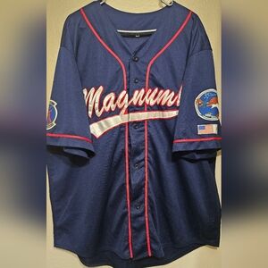 Magnum Navy and Red Baseball Jersey with Script Logo
